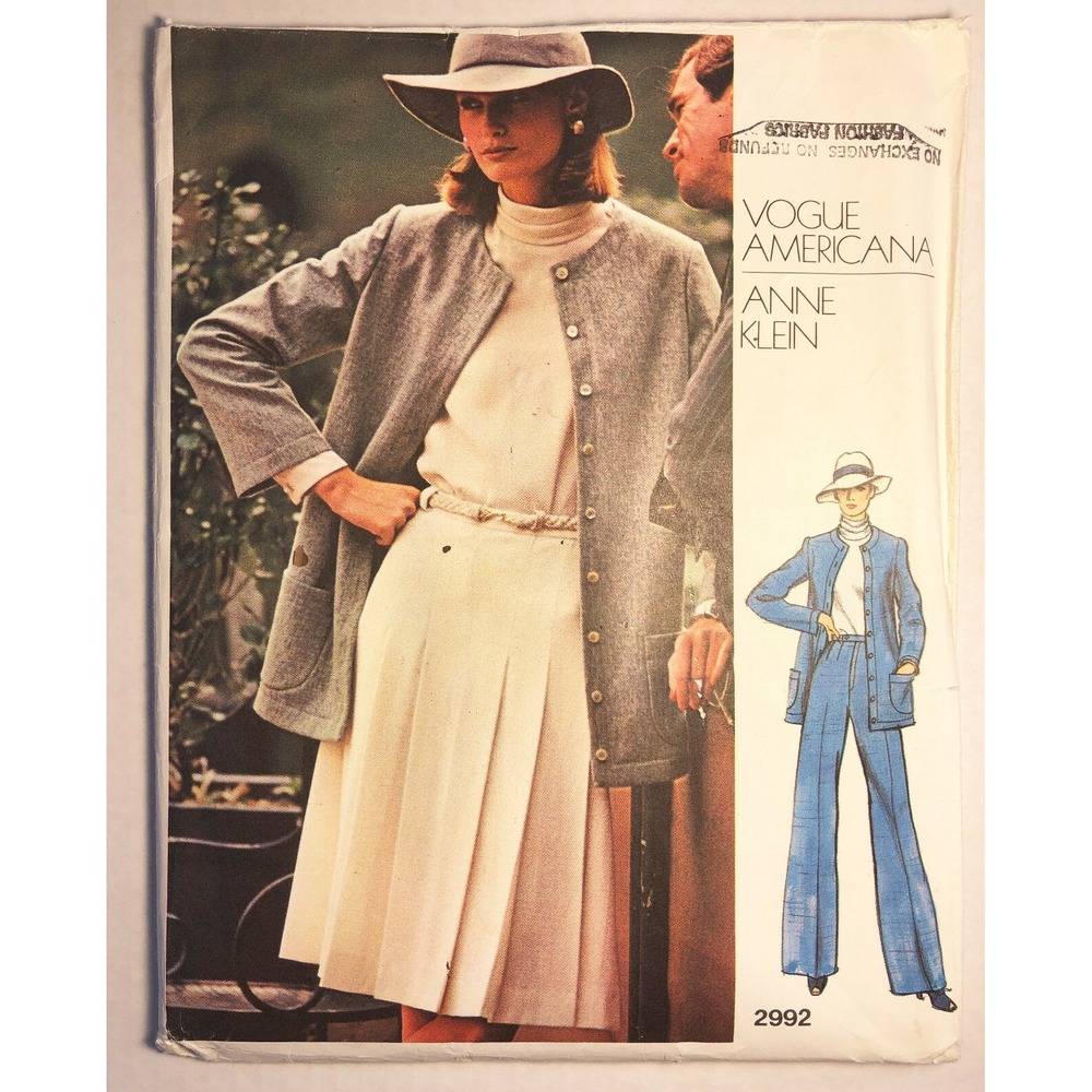 VTG Vogue Americana Pattern 2992 Anne Klein Size10 UC Jacket Blouse Skirt Pants